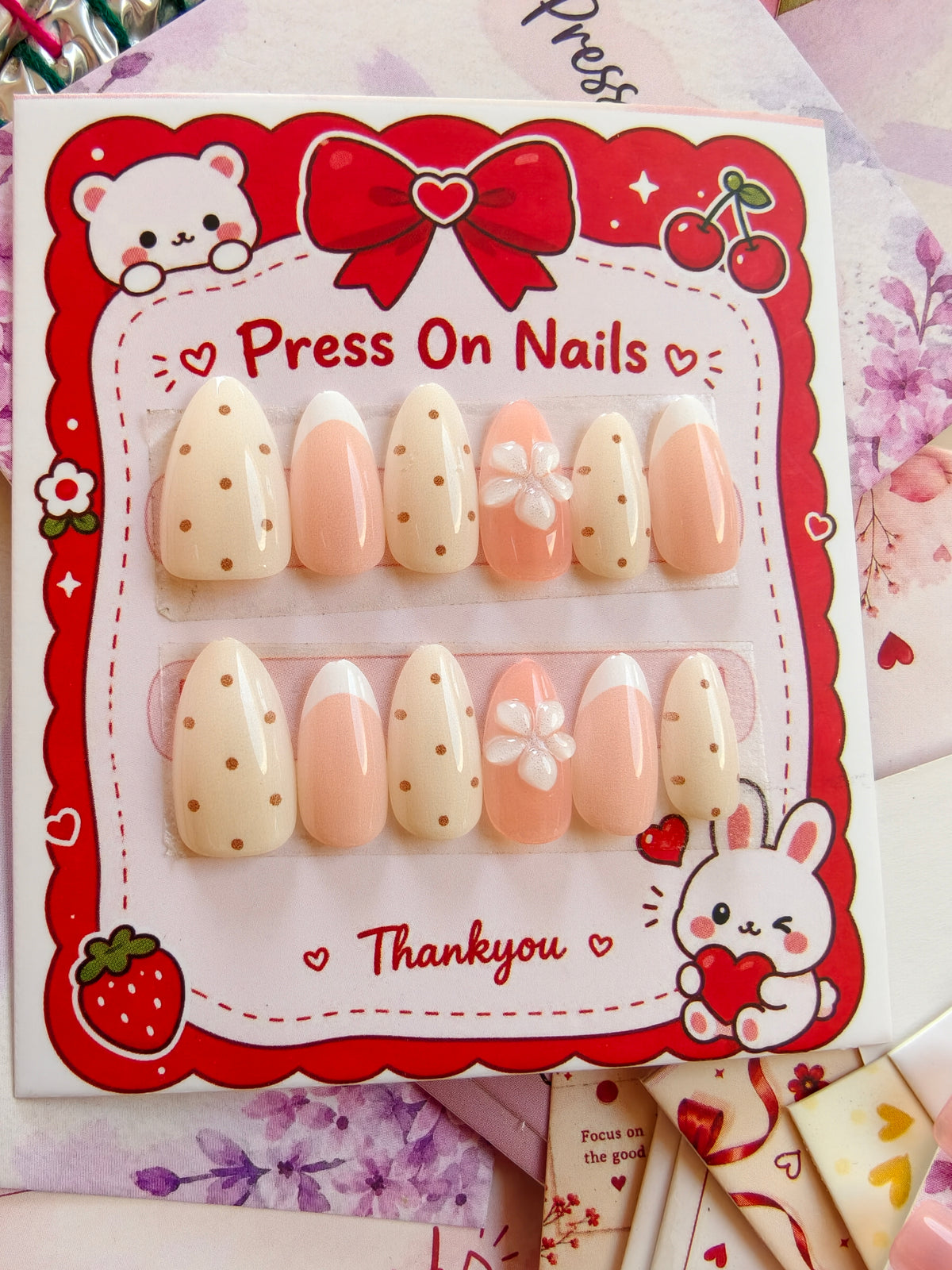 Polka French- 30 pcs Gel nails With application kit (New arrival)