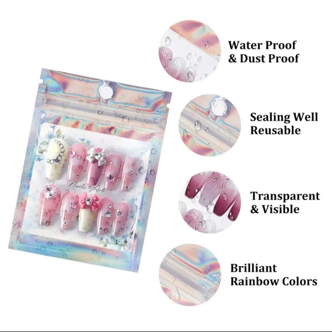 Thickened Colorful Holographic Laser Self-Sealing Storage Bags For Nails & Jewelry (6*7)