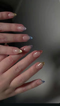 Rainbow French- Almond Cat eye nails 15pcs