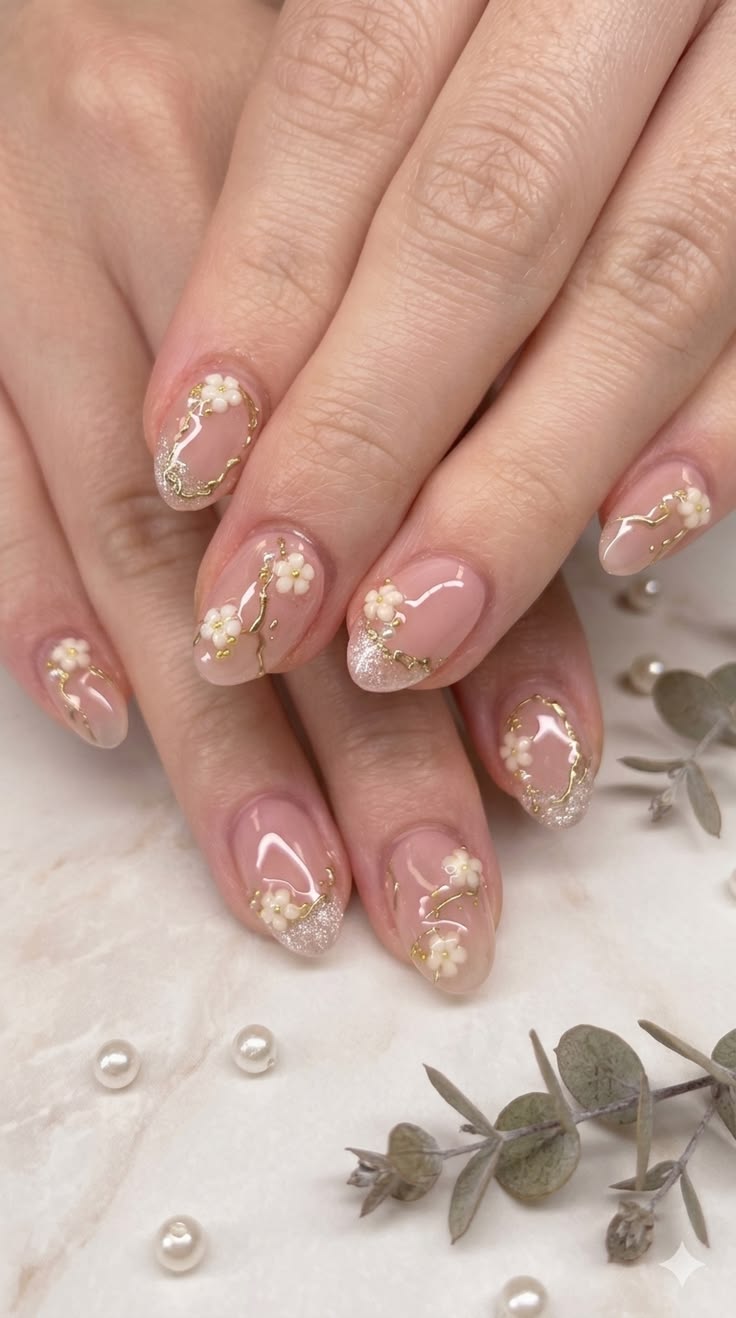 Bridal French- 15pcs per set Handmade Nails