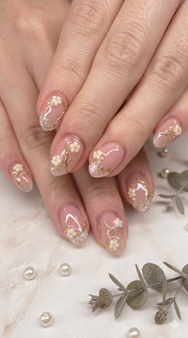 Bridal French- 15pcs per set Handmade Nails