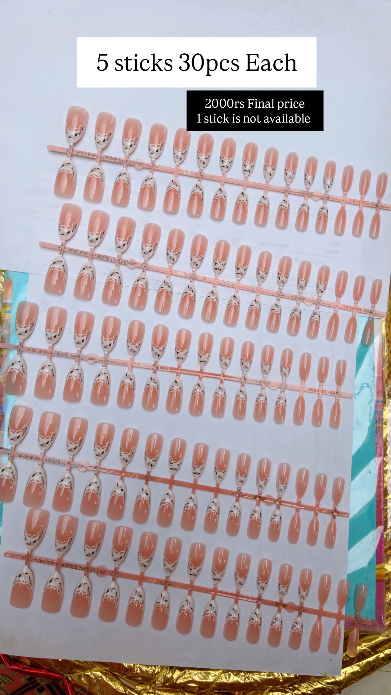 Floral French- Gel nails pack of 5 sticks