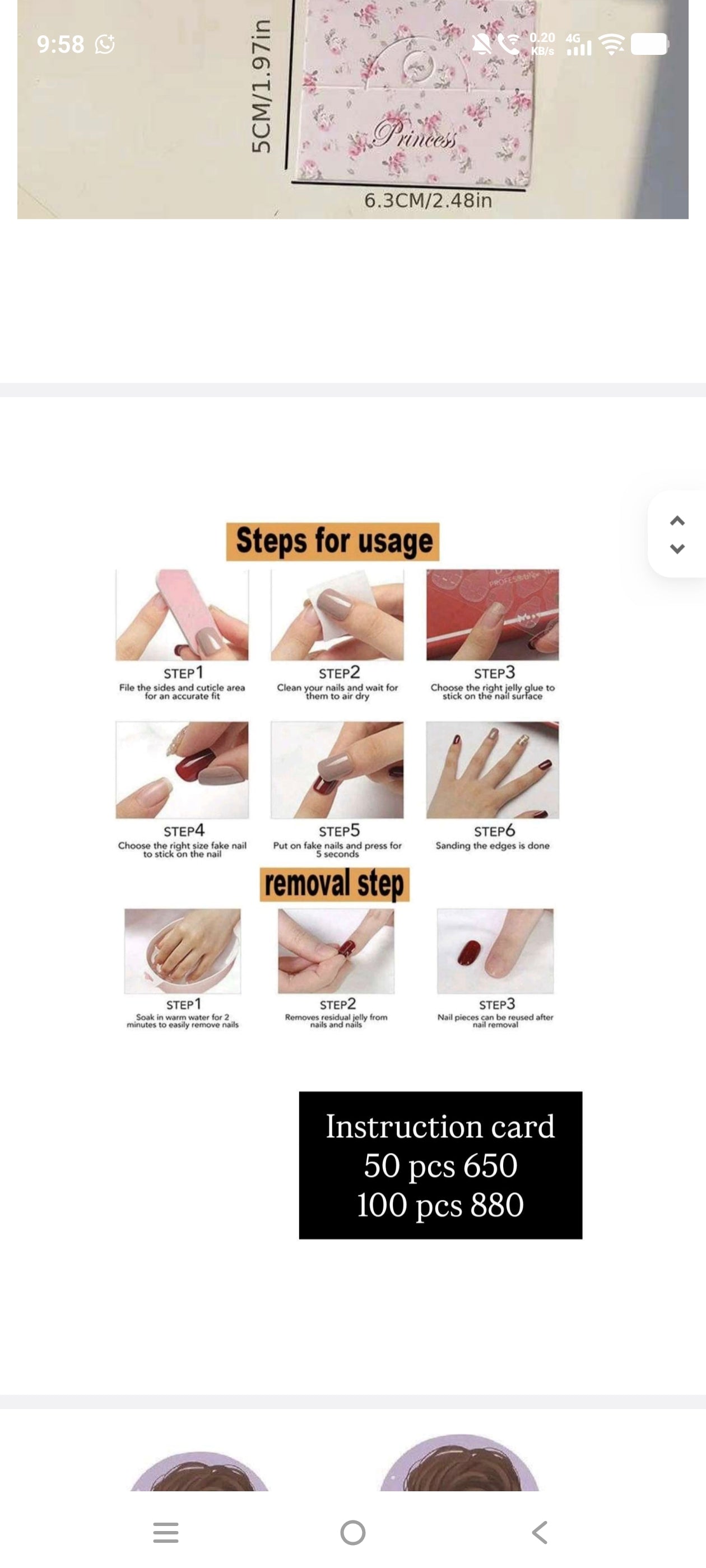 Instruction card- Nail care card size 4*4 Best quality pack of 50